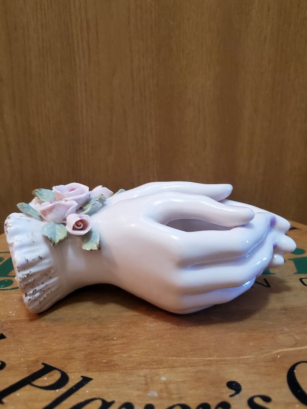 Vintage Mid-Century Porcelain Hand Jewelry Tray Vanity Dish w/ Roses - Picture 3 of 14